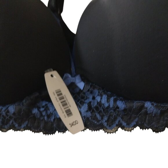 Adore Me Women's Size 34DD Black Blue Lace Pullover Padded Bra Wireless - Picture 3 of 5